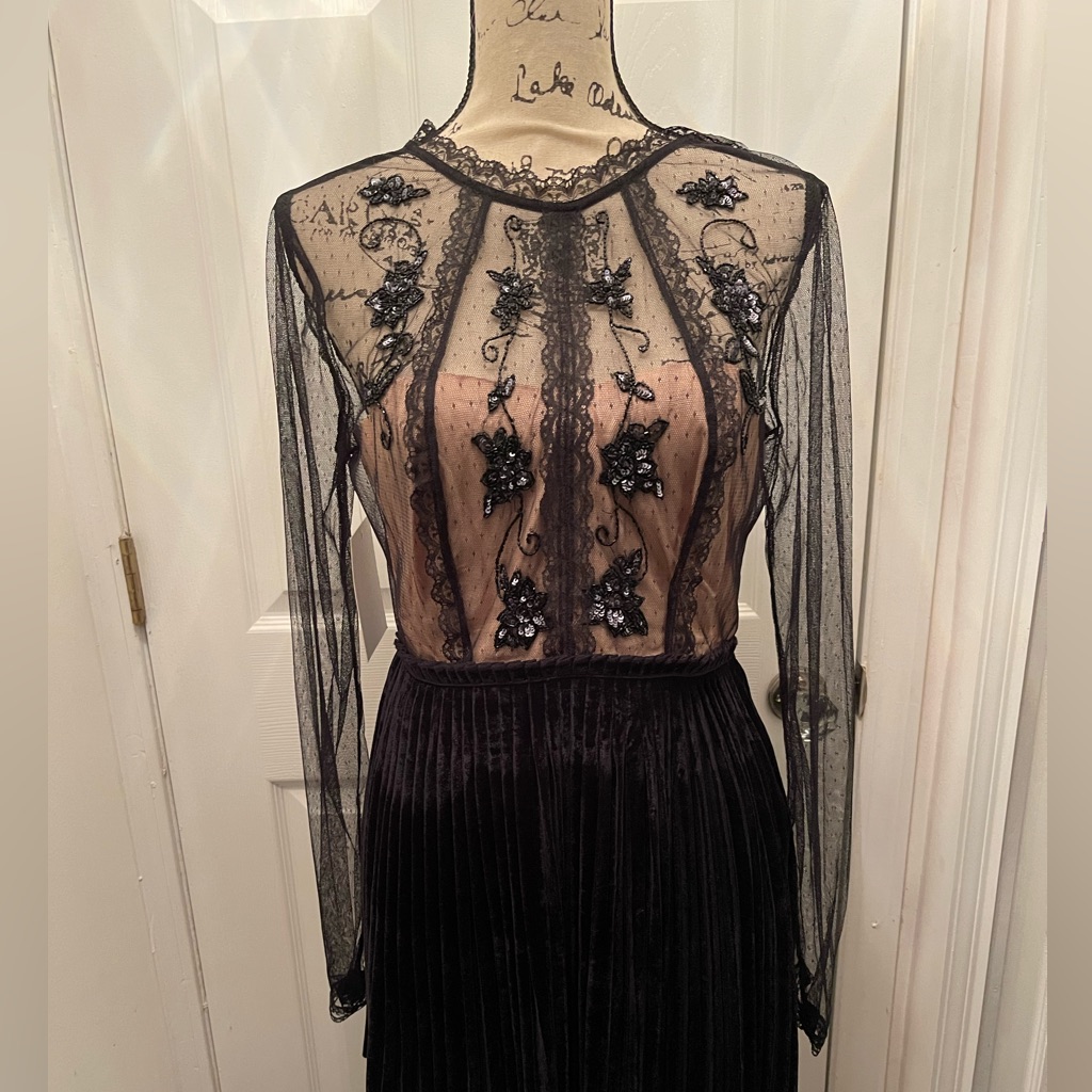 Nwt Free People Rare Embellished Lace, Sequins, Velour Dress-Rare Sz: 12